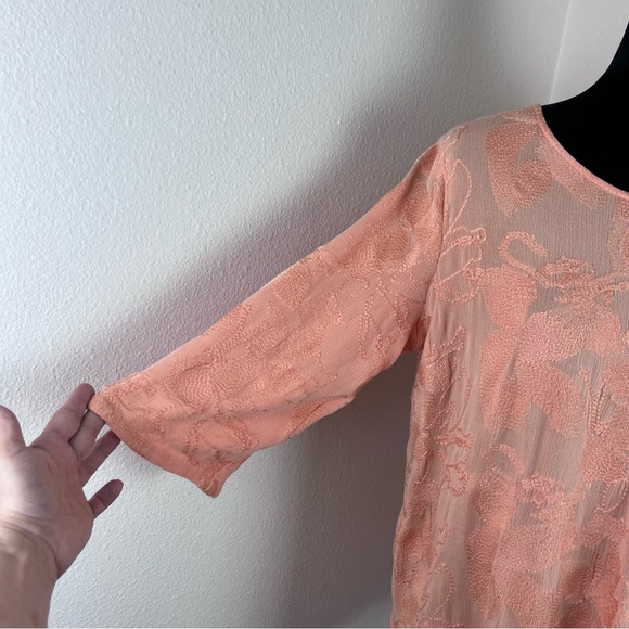 Soft Surroundings Shirt Womens Large Peach Cecile Floral Embroidery Boho - Picture 3 of 12